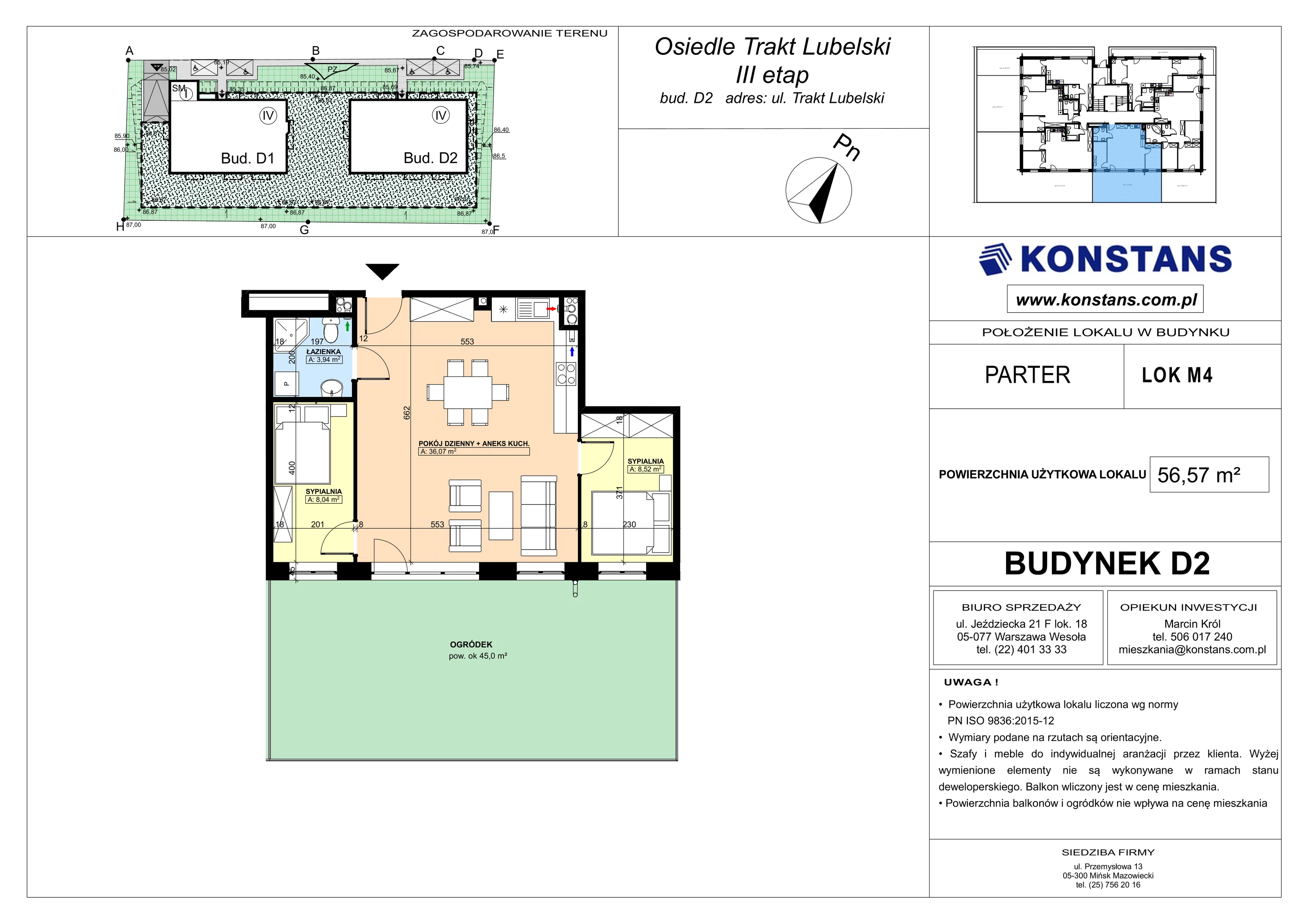 3 pokoje, mieszkanie 56,57 m², parter, oferta nr D2.4, Trakt Lubelski Etap III, Warszawa, Wawer, Zbytki, ul. Trakt Lubelski 181C/181D